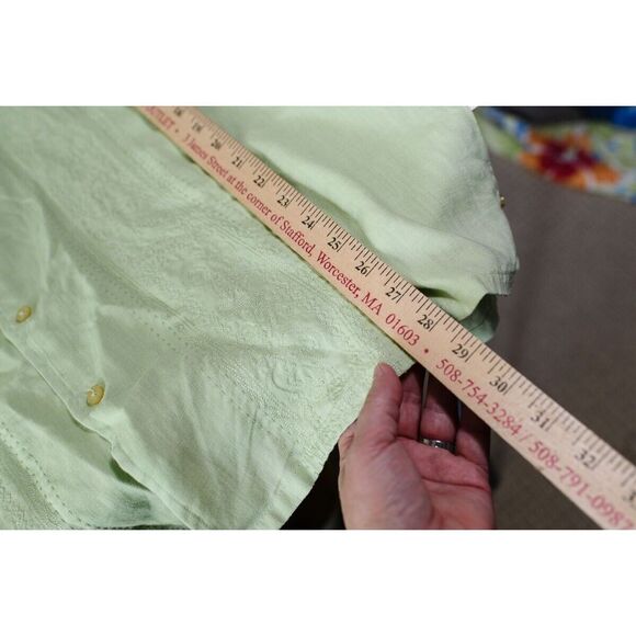 Havana Nines Mens XL linen Green Short Sleeve Button-Up Shirt Guayabera wedding - Picture 6 of 7